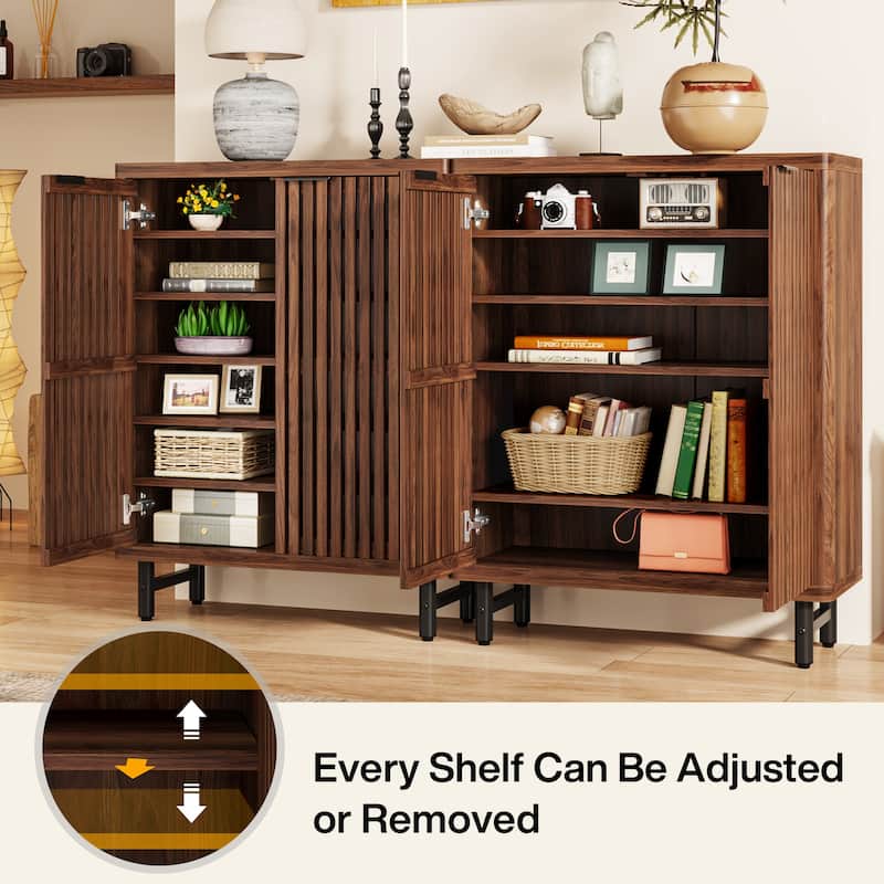 Wooden Bathroom Floor Cabinet, Adjustable Shelves Large Storage Sideboard Accent Cabinet for Bathroom Kitchen Living Room