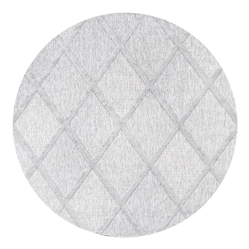 JONATHAN Y Talaia Diamond Trellis Indoor/Outdoor Area Rug - 5' Round - Light Gray