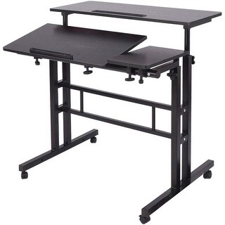 Mobile Height-Adjustable Sit to Stand Desk Riser with Lockable Wheels ...