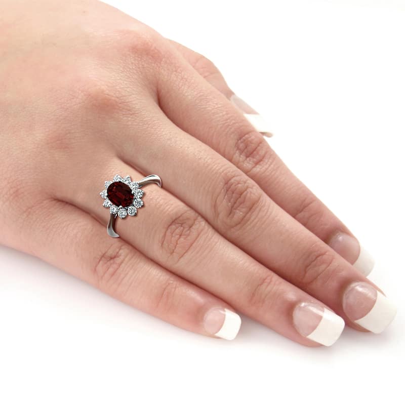 Auriya 1 5/8ct Oval-cut Red Garnet and Halo Diamond Ring 5/8cttw 18K Gold