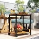 preview thumbnail 8 of 7, Outsunny Acacia Wood Outdoor Bar Cart with Wheels, Rolling 2-Tier Coffee & Drink Cart with 3 Bottle Holders, Outdoor Serving