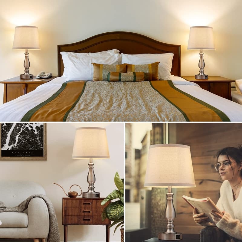 Lamps for Bedrooms Set of 2, Touch Bedside Table Lamp with USB Ports