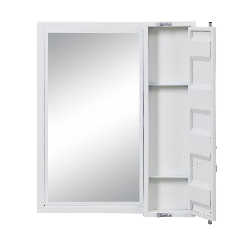 Industrial Style Metal Vanity Mirror with Recessed Door Storage, White