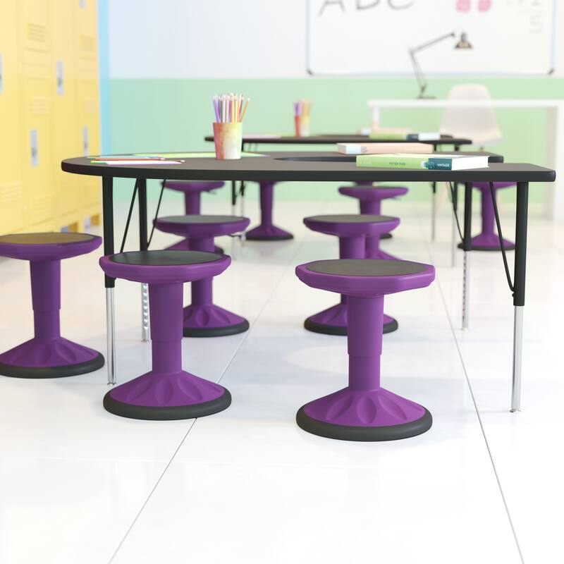 Kids Adjustable Height Active Learning Stool for Classroom and Home - 13"D x 13"W x 13.5" - 18.25"H - Purple