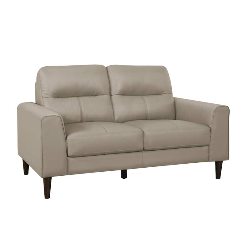 Willow 56 Inch Loveseat, Beige Top Grain and Faux Leather, Solid Wood