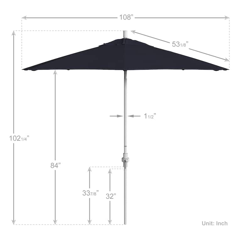 California Umbrella 9' Rd.Crank Lift, Collar Tilt, Aluminum Pole, Fiberglass Rib Patio Umbrella, White Finish, Sunbrella Fabric