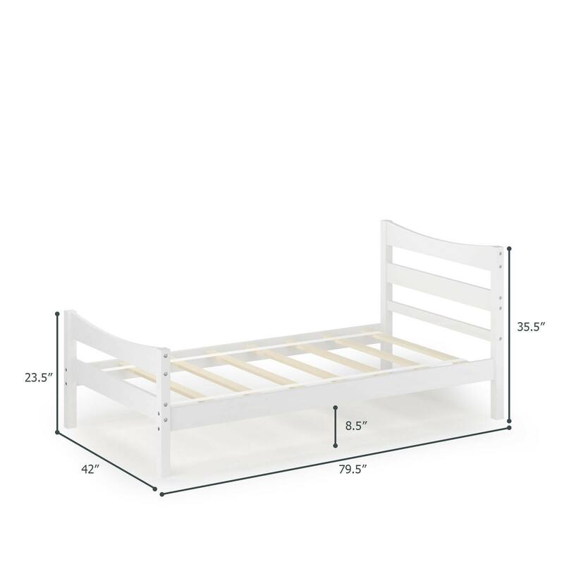 Pine Wood Twin Size Platform Bed Frame with Slat Support and Headboard-Footboard