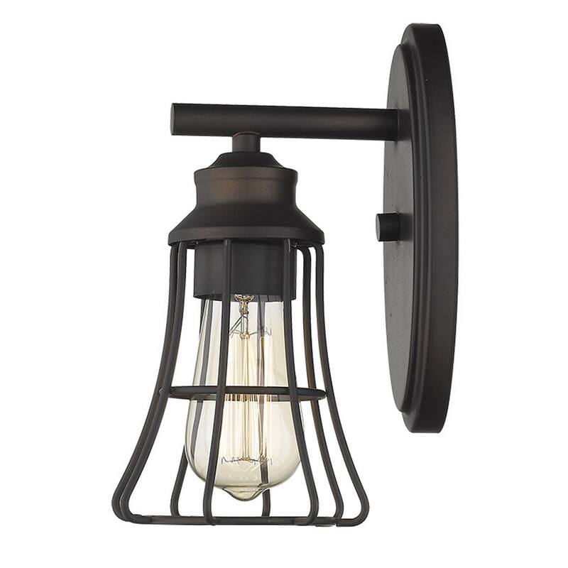 Modern Bronze Wall 1 Light with Cage Shade Flush Mount LED Compatible Sconce for Bathroom or Hallway - 9.75" H x 5" W x 6.25" D