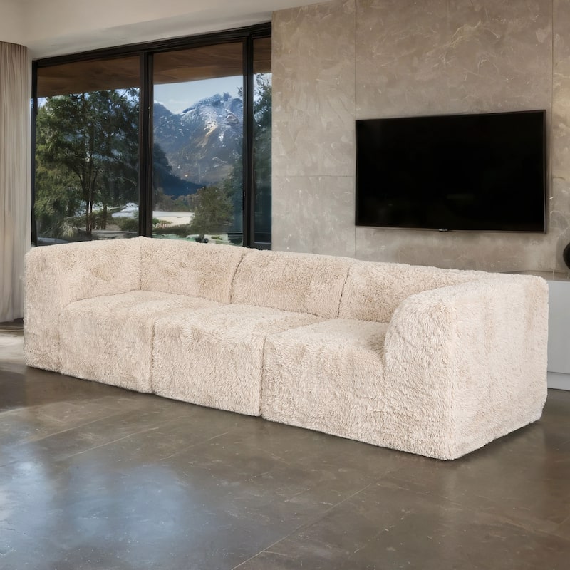 Furniture of America Ylena Modern 3-Piece Faux Fur Foam Modular Compressed Sofa - Sand