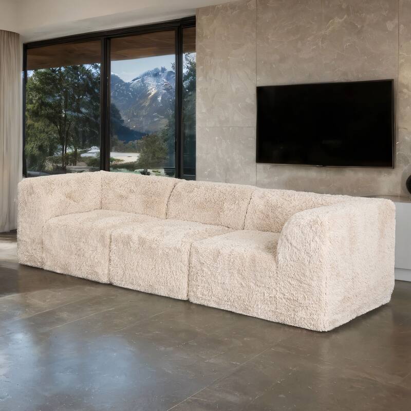 Furniture of America Ylena Modern 5-Piece Faux Fur Foam Modular Compressed Sofa and Loveseat Set