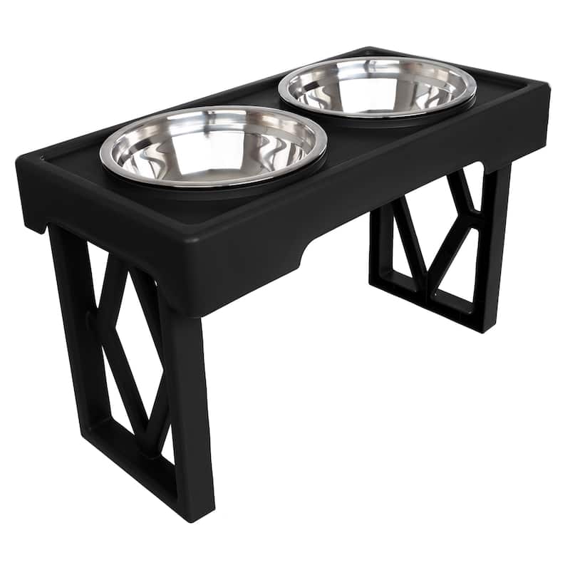 PETMAKER Elevated Dog Bowl Stand - Adjustable Stand and Dog Bowls - Black