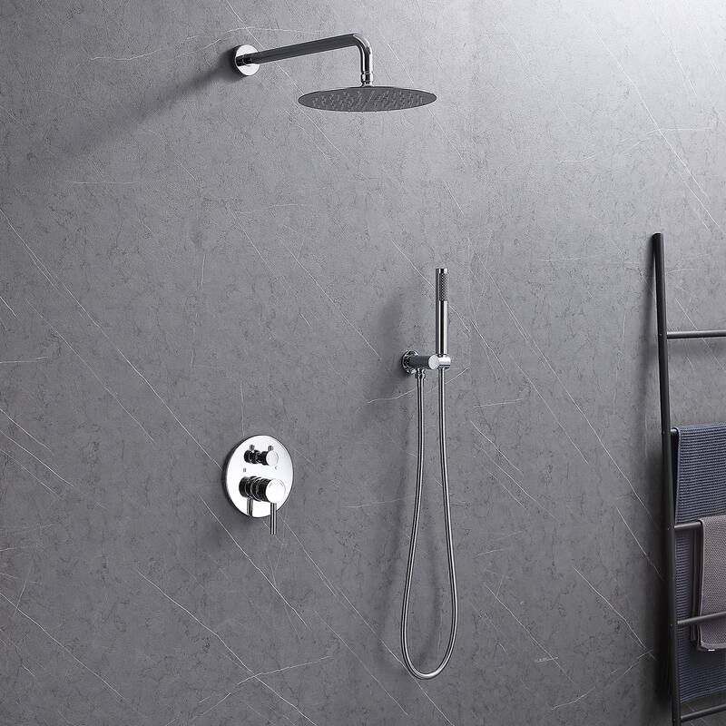 Shower Faucet With Valve Complete Shower System Set Bathroom 10 Inches Rainfall Shower Head With Handheld Sower