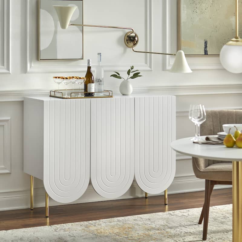 Lifestorey Ingrid 3-Door Scalloped Mid-Century Sideboard - White