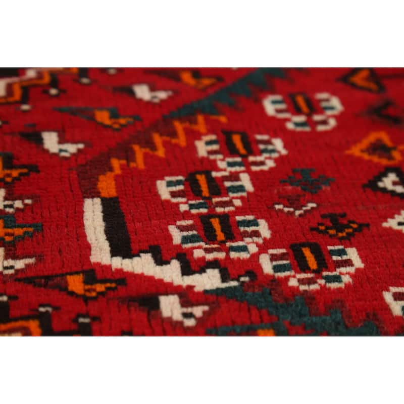 Hand Knotted Oriental 100% Wool Carpet Traditional Tribal Red Shiraz Area Rug - 4' 10'' X 3' 7''