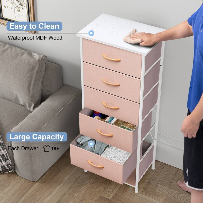 6 Drawers Chest - Vertical Storage Tower Steel / Wood / Fabric Dresser