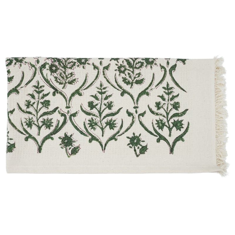 Fabdivine Honeycomb or Waffle Weave Hand Block Floral Print Hand Towel, Kitchen Gift Use