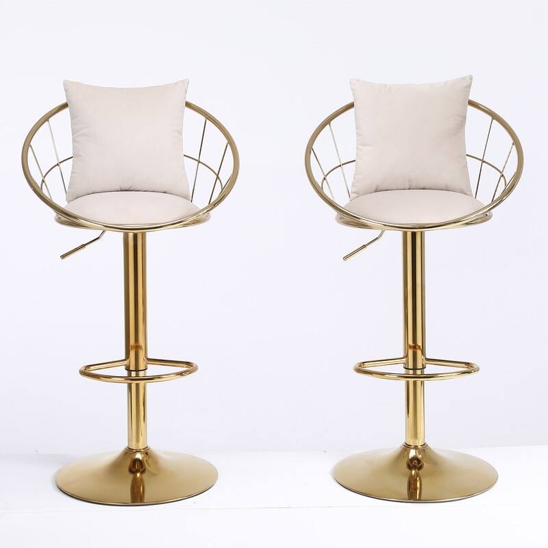 velvet bar chair, pure gold plated, 360 degree rotation, adjustable height,Suitable for dinning room and barset of 2