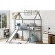 preview thumbnail 15 of 29, Imagination Twin Size House Kids Bed Wooden Loft Bed with Slide,Framehouse,Ladder and Guardrail