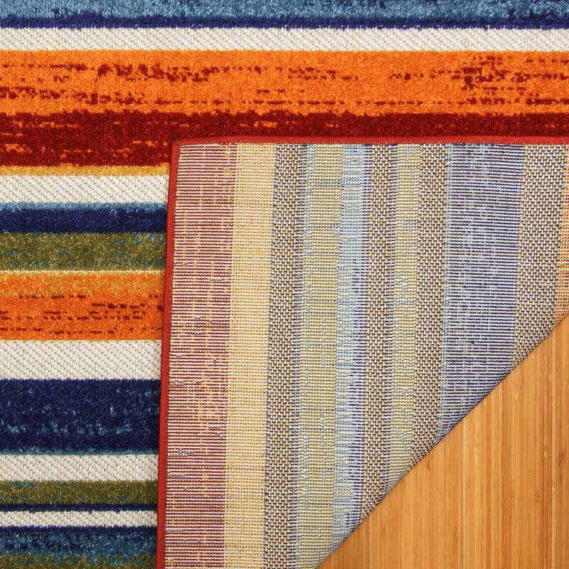 Gertmenian Fosel Muxia Red Multi Modern Stripe High-Low Indoor/ Outdoor Area Rug