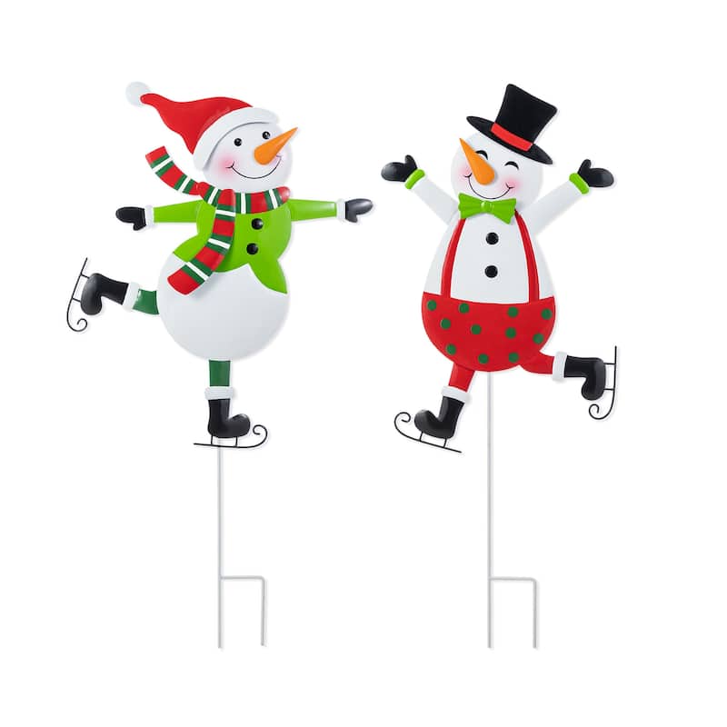 Glitzhome Metal Christmas Snowman Family Nutcracker JOY Yard Stakes Wall Decor