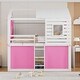 preview thumbnail 4 of 13, Impression & Beautiful Full Size Bunk Wood House Bed with Tent,Pink+White