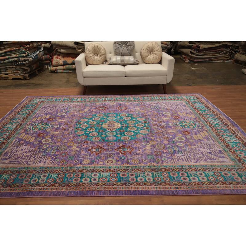 Hand Knotted Oriental 100% Wool Carpet Traditional Floral Purples Ziegler Area Rug - 10' 1'' X 7' 11''