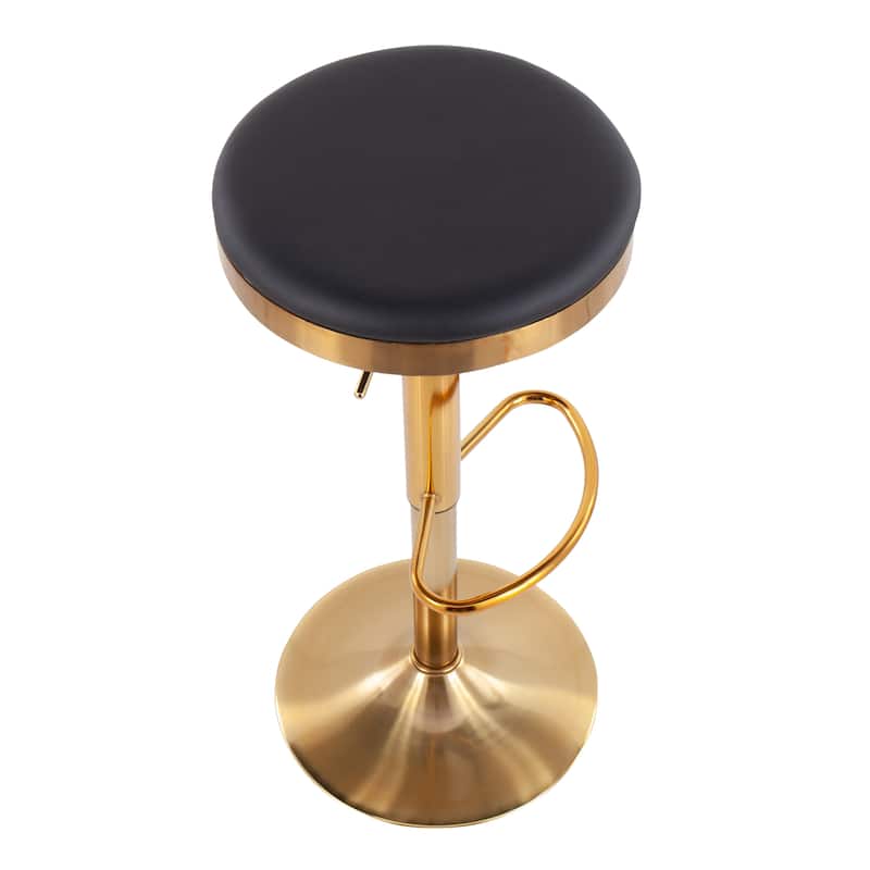 Lumisource Dakota Barstool in Gold Steel and White Leather - Set of 2 - 15"Lx15"Wx23-31.75"H