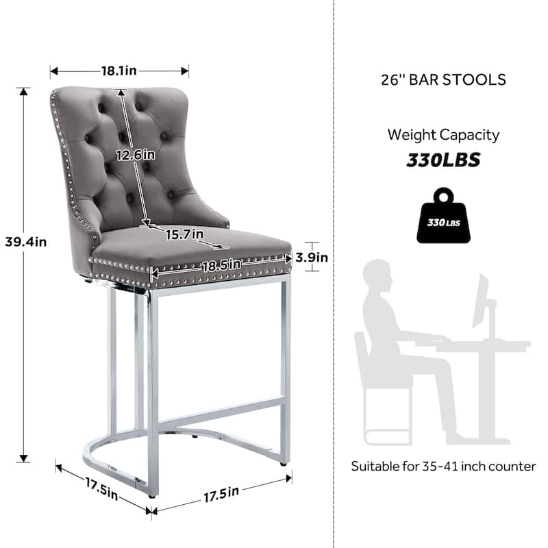 Modern Velvet Upholstered Barstools with Metal Base Leg