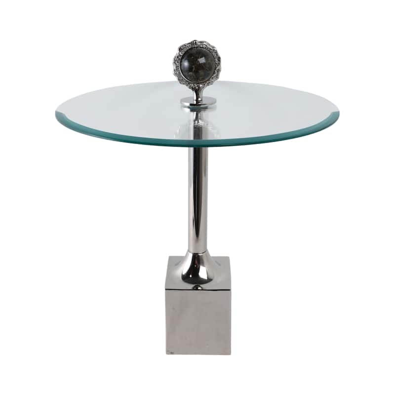 Glass Top Accent Side Table with Sculptural Base Round Modern Design - 20" x 20" x 23"