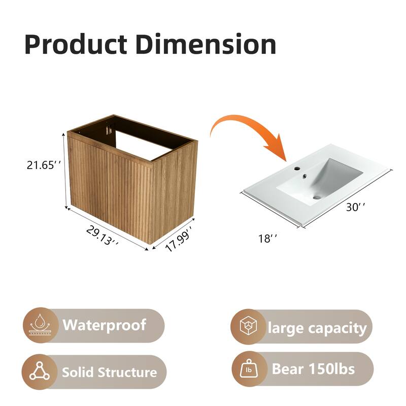 30inch Folding Wall Cabinet With Creamic Sink- Patented 1-Minute Install, Space-Saving & Easy Assemble
