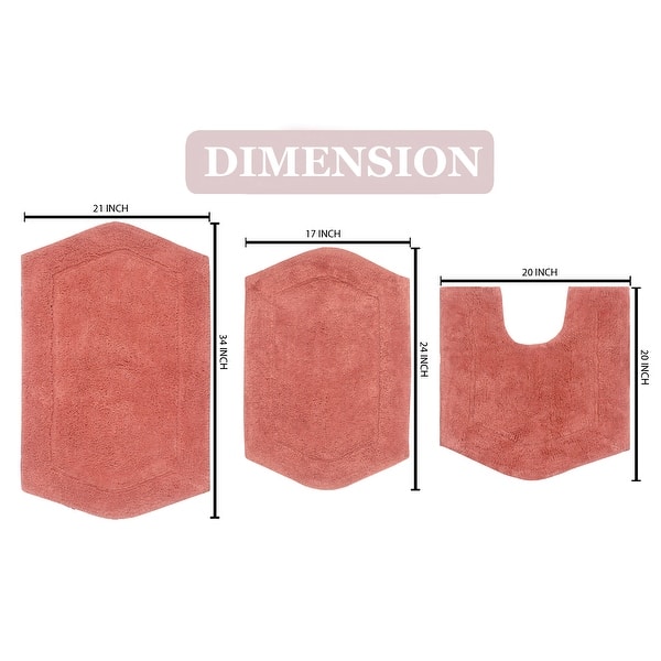 dimension image slide 1 of 19, Waterford Collection 100% Cotton Non-Slip Bathroom Rug Set, 3 Piece Machine Washable- Bathroom Rug, Bath Rug, U Shaped Contour
