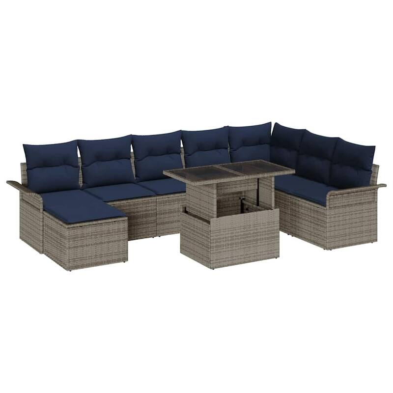 vidaXL 9 Garden Sofa Set with Cushions Black/Brown/Grey Poly Rattan - 117.1 x 73.8 x 27.2
