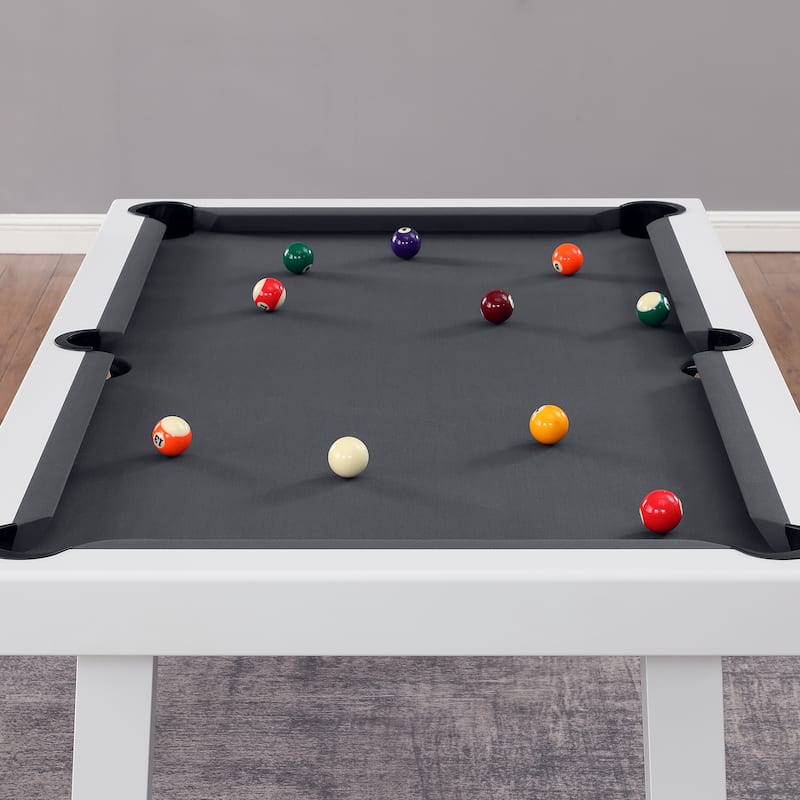 Laguna Indoor/Outdoor 7ft Slate Pool Table Dining Set with 2 Benches & Accessories, White Finish