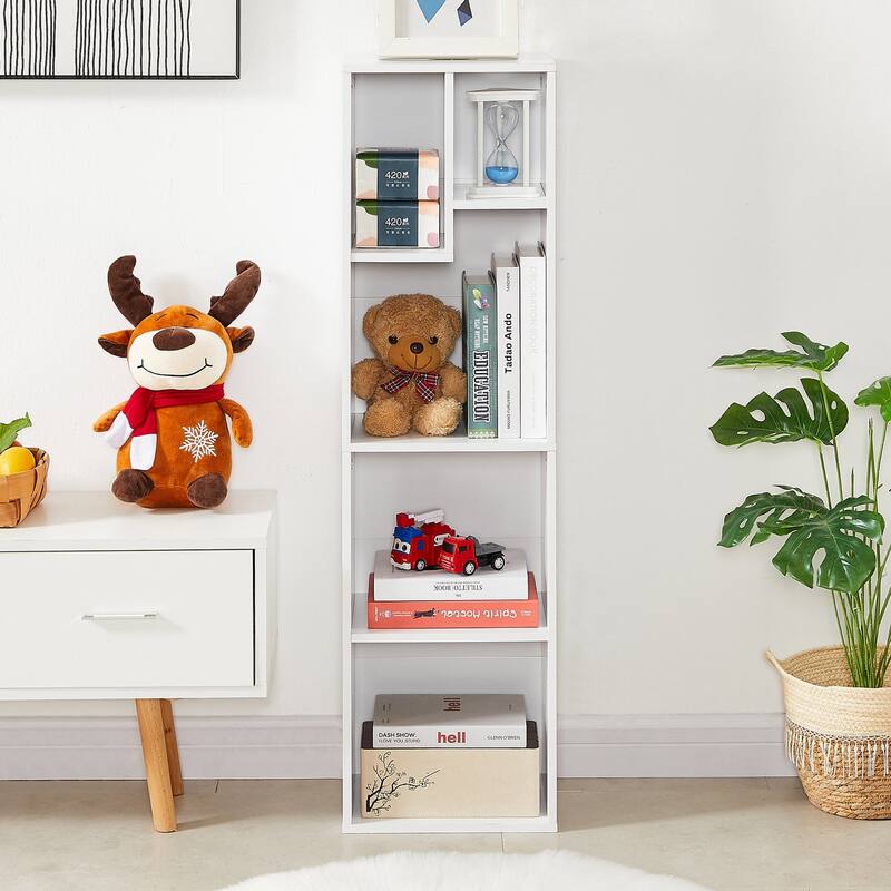 VECELO, (Set of 2) 4-Tier Five Open Cube Wooden Bookcase Organizer, Bookshelf, Book Storage