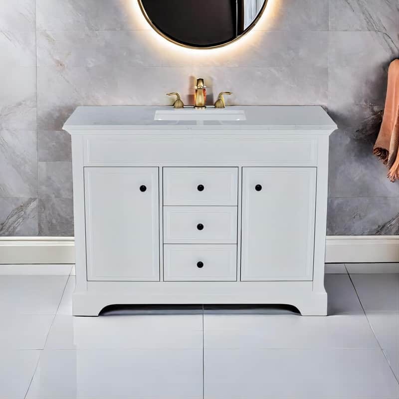 Naeb 48 in. W x 22 in. D x 36 in. H Single Sink Bathroom Vanity in White with White Quartz Countertop