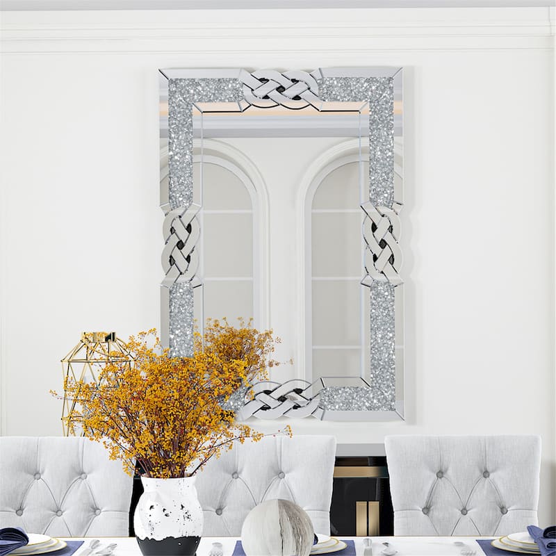 Appealing Decorative Wall Mirror w/Crush Diamond Silver Glass for Home - 39.4x27.6 inch