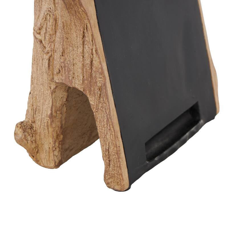 Black Polystone Chalkboard Pig Decorative Sign with Brown Tree Trunk Frame