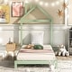 preview thumbnail 60 of 70, Wooden Platform Bed with Wood Slat Support, Modern Solid Wood Kids Bed Frame with House-shaped Headboard, No Box Spring Needed