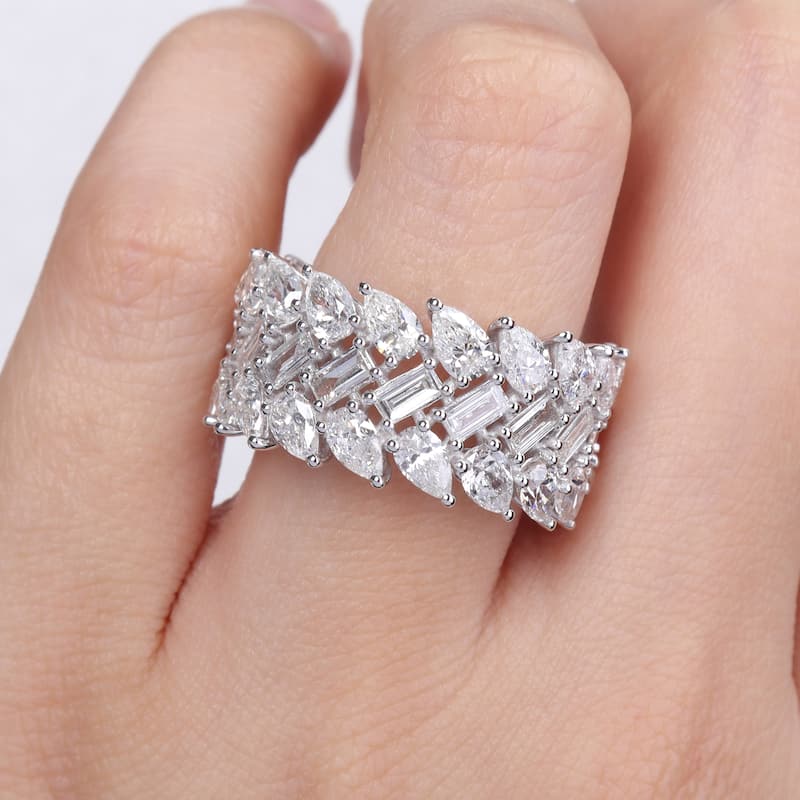 Miadora 6 5/8ct TDW Multi-shape Diamond Three-Row Ring in 14k White Gold