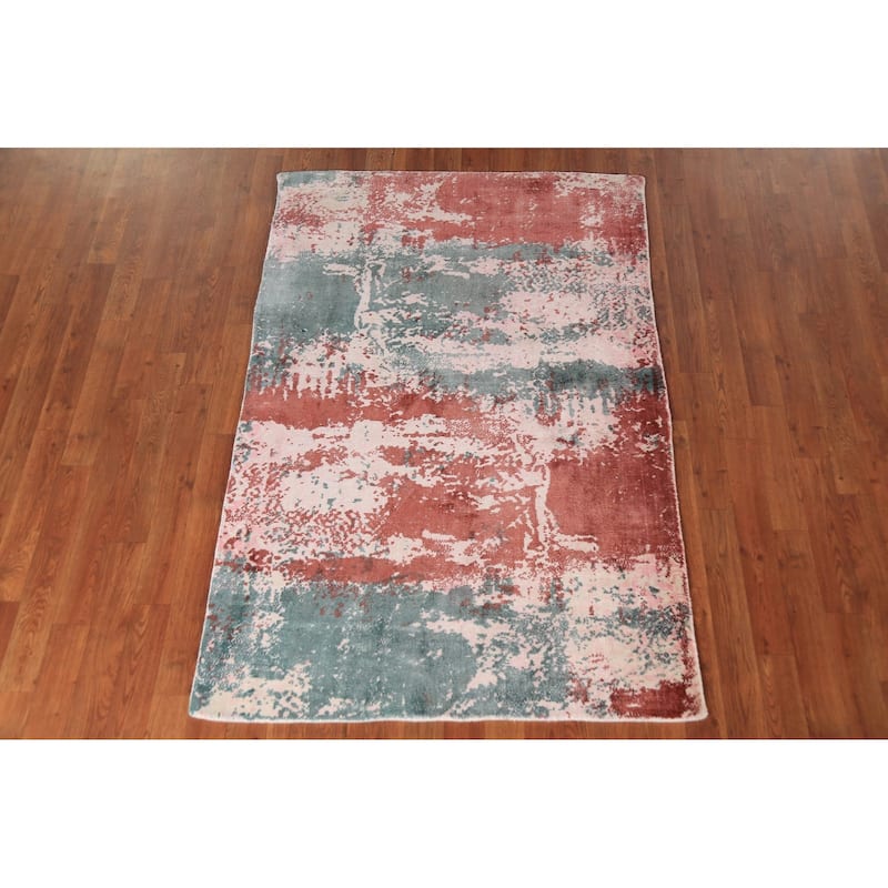 Contemporary Abstract Oriental Area Rug Hand-Knotted Wool Carpet - 3'6"x 5'4"