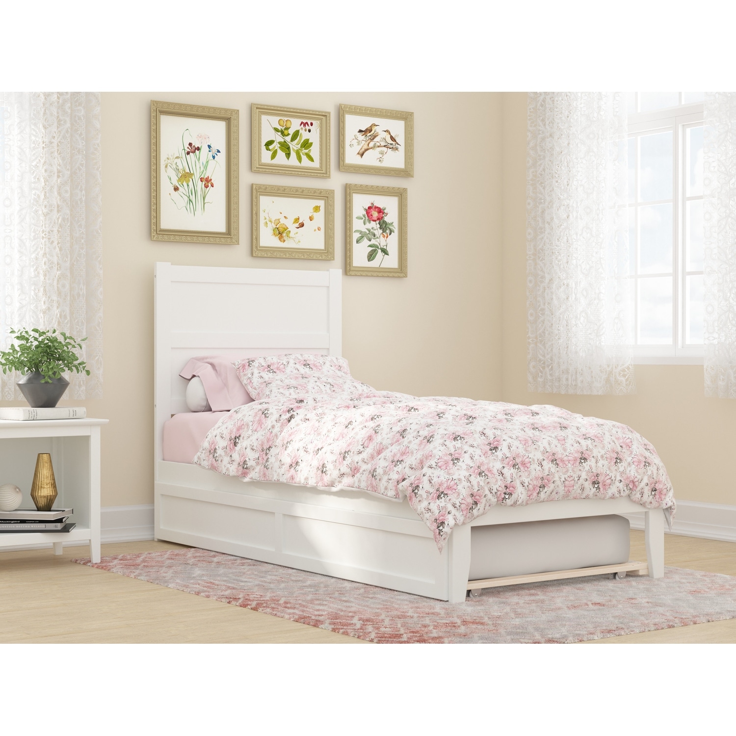 NoHo Twin XL Platform Bed with Twin XL Trundle in White