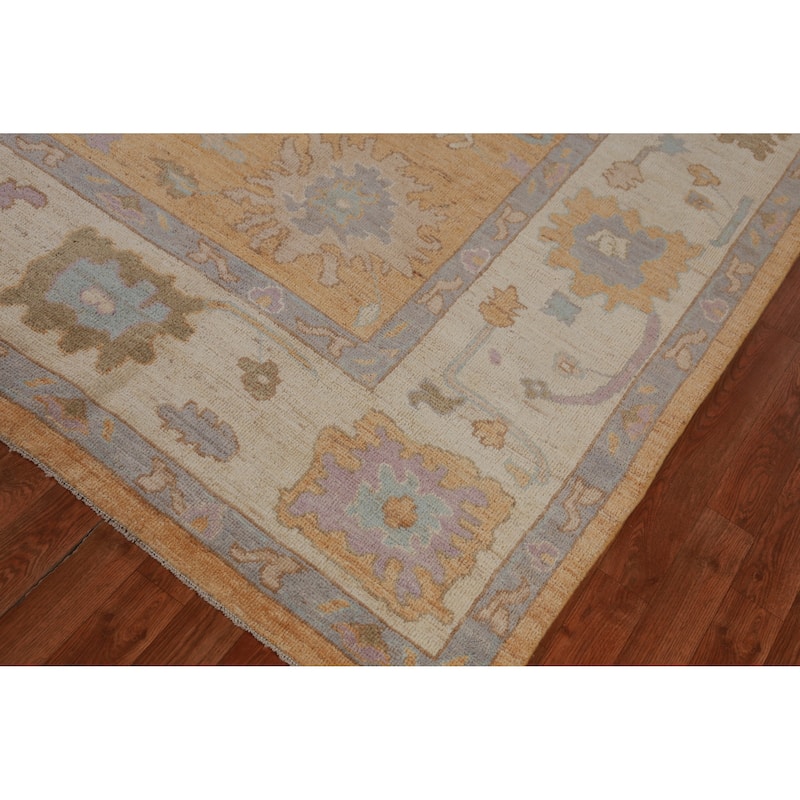Hand Knotted Oriental 100% Wool Carpet Transitional All-Over Oranges & Rust Oushak Area Rug - 9' 10'' X 8' 7''