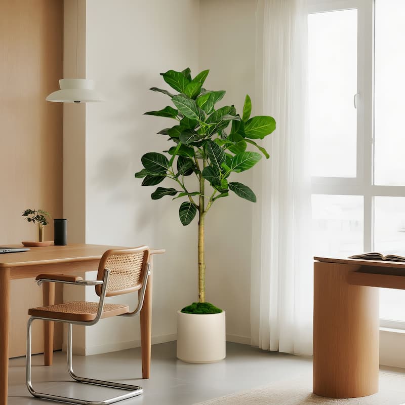 5 ft. Artificial Audrey Ficus Tree in White Decor Pot - 29.5 in. W x 29.5 in. D x 60.25 in. H - 29.5 in. W x 29.5 in. D x 60.25 in. H
