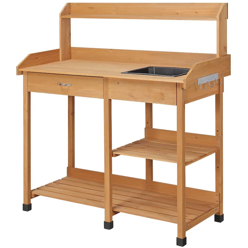 Yaheetech Garden Potting Bench Planting Bench with Sink Drawer Rack