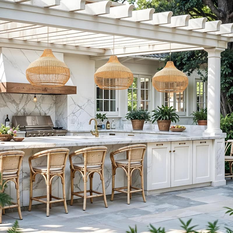 Beatrice Outdoor Rattan Pendant Light - Brown Large Dome 1-Light Handwoven Hanging Light For Coastal, Tropical, Boho Room Decor