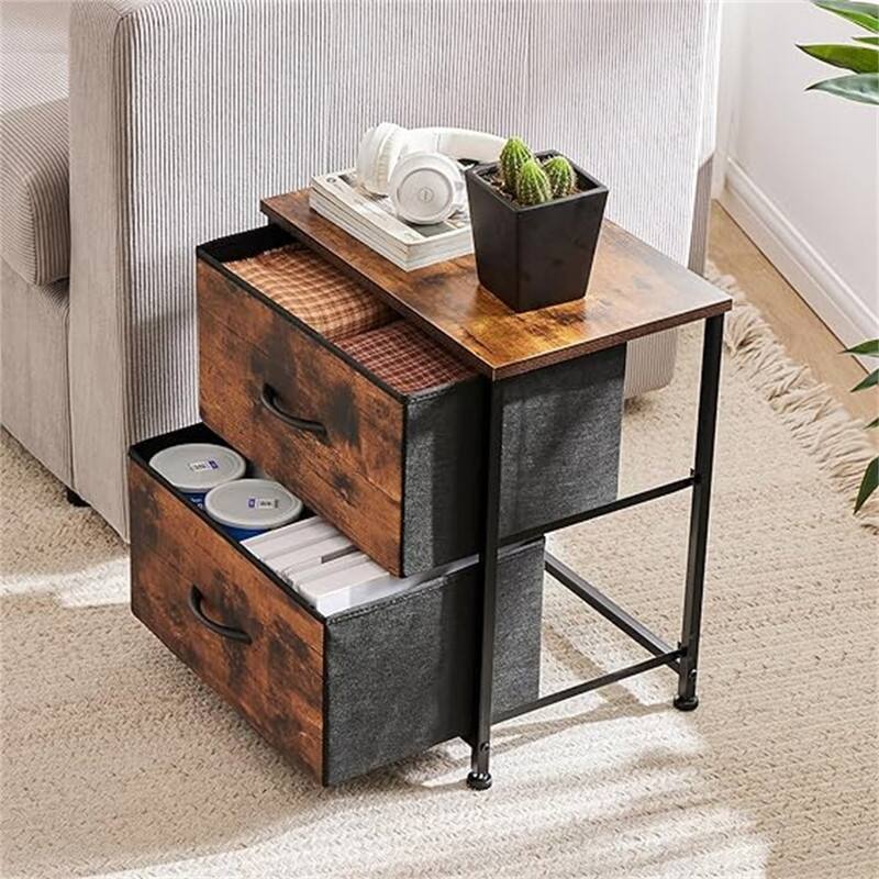 Nightstand with Removable Fabric Bins - Brown