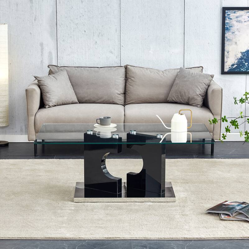 47.2" Modern Rectangular Coffee Table with Tempered Glass Tabletop and MDF Legs
