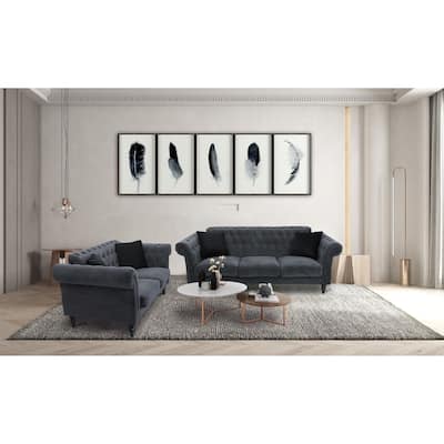 Fabric 2 Piece Sofa and Loveseat Set - Dark Grey