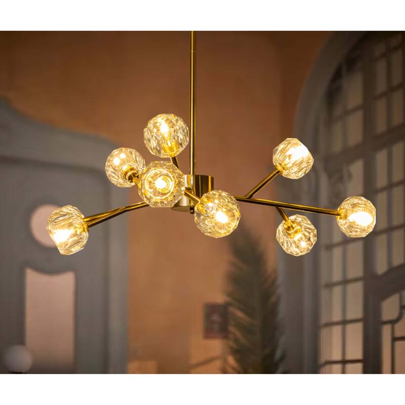 9/15/18-Light Modern Glam Gold Large Sputnik Cluster Crystal Globe Chandelier with Crystal Globe Shade