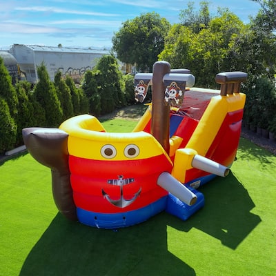 HeroKiddo Pirate Ship Commercial Grade Inflatable Slide Bouncer with Air Blower, Rental Grade PVC Vinyl, Outdoor Play